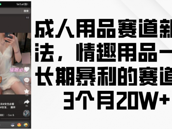 情趣用品一个长期暴利的赛道，成人用品赛道新玩法，3个月20W+